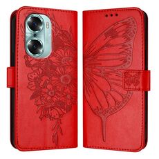 Custodia per telefono in pelle con farfalla goffrata per Honor 60 (rossa)