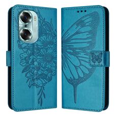 Custodia per telefono in pelle con farfalla goffrata per Honor 60 (blu)
