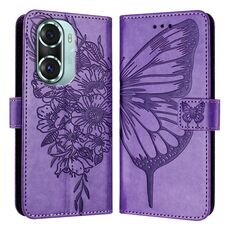 Custodia per telefono in pelle farfalla goffrata per Honor 60 Pro (viola)