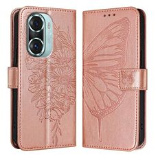 Custodia per telefono in pelle farfalla goffrata per Honor 60 Pro (oro rosa)