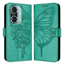 Custodia per telefono in pelle farfalla goffrata per Honor 60 Pro (verde)