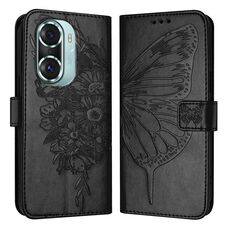 Custodia per telefono in pelle farfalla goffrata per Honor 60 Pro (nera)