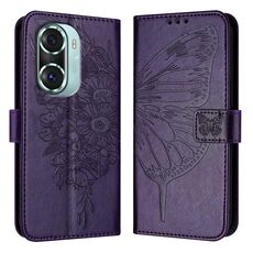 Custodia per telefono in pelle farfalla goffrata per Honor 60 Pro (viola scuro)