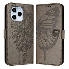 Custodia per telefono in pelle farfalla goffrata per Honor 60 SE (grigio)