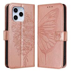 Custodia per telefono in pelle farfalla goffrata per Honor 60 SE (oro rosa)