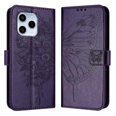 Custodia per telefono in pelle farfalla goffrata per Honor 60 SE (viola scuro)