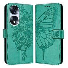 Custodia per telefono in pelle con farfalla goffrata per Honor 70 (verde)