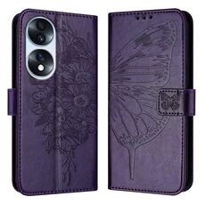 Custodia per telefono in pelle con farfalla goffrata per Honor 70 (viola scuro)