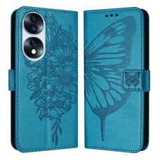 Custodia per telefono in pelle con farfalla goffrata per Honor 70 (blu)