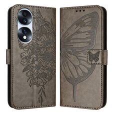 Custodia per telefono in pelle farfalla goffrata per Honor 70 Pro (grigio)
