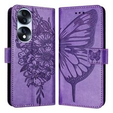 Custodia per telefono in pelle farfalla goffrata per Honor 70 Pro (viola)