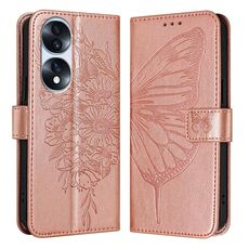 Custodia per telefono in pelle farfalla goffrata per Honor 70 Pro (oro rosa)