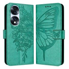Custodia per telefono in pelle farfalla goffrata per Honor 70 Pro (verde)