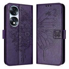 Custodia per telefono in pelle farfalla goffrata per Honor 70 Pro (viola scuro)
