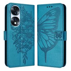 Custodia per telefono in pelle farfalla goffrata per Honor 70 Pro (blu)