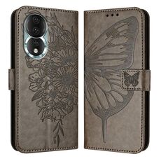 Custodia per telefono in pelle farfalla goffrata per Honor 80 (grigio)