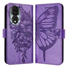 Custodia per telefono in pelle farfalla goffrata per Honor 80 (viola)