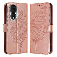 Custodia per telefono in pelle farfalla goffrata per Honor 80 (oro rosa)