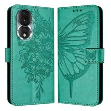 Custodia per telefono in pelle con farfalla goffrata per Honor 80 (verde)