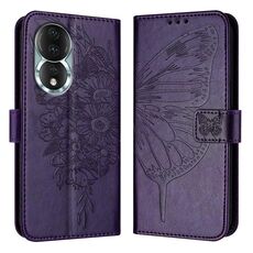 Custodia per telefono in pelle con farfalla goffrata per Honor 80 (viola scuro)
