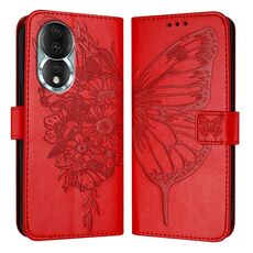 Custodia per telefono in pelle con farfalla goffrata per Honor 80 (rossa)