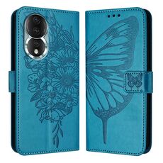 Custodia per telefono in pelle con farfalla goffrata per Honor 80 (blu)