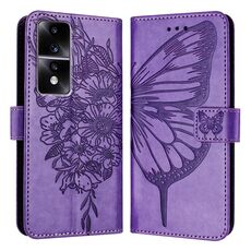 Custodia per telefono in pelle farfalla goffrata per Honor 80 GT (viola)