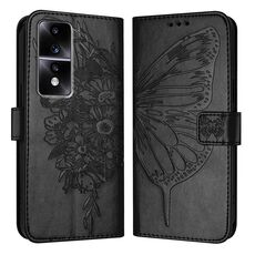 Custodia per telefono in pelle farfalla goffrata per Honor 80 GT (nera)