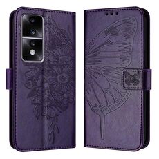 Custodia per telefono in pelle farfalla goffrata per Honor 80 GT (viola scuro)