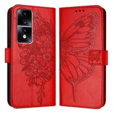 Custodia per telefono in pelle farfalla goffrata per Honor 80 GT (rossa)