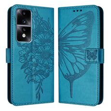 Custodia per telefono in pelle farfalla goffrata per Honor 80 GT (blu)