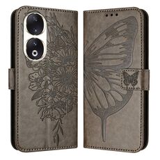 Custodia per telefono in pelle farfalla goffrata per Honor 90 (grigio)
