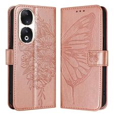 Custodia per telefono in pelle farfalla goffrata per Honor 90 (oro rosa)