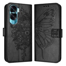 Custodia per telefono in pelle con farfalla goffrata per Honor 90 Lite / X50i (nera)