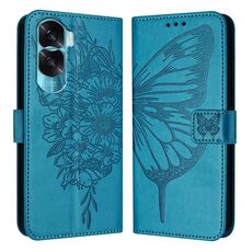 Custodia per telefono in pelle con farfalla goffrata per Honor 90 Lite / X50i (blu)