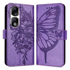 Custodia per telefono in pelle farfalla goffrata per Honor 90 Pro (viola)