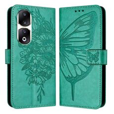 Custodia per telefono in pelle farfalla goffrata per Honor 90 Pro (verde)