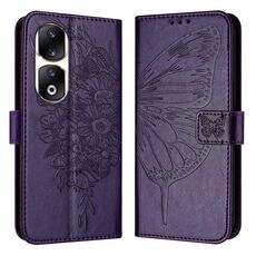 Custodia per telefono in pelle farfalla goffrata per Honor 90 Pro (viola scuro)