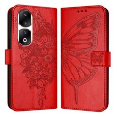 Custodia per telefono in pelle con farfalla goffrata per Honor 90 Pro (rossa)
