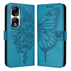 Custodia per telefono in pelle farfalla goffrata per Honor 90 Pro (blu)