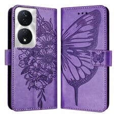 Custodia per telefono in pelle farfalla goffrata per Honor 90 Smart/X7b 4G/X7b 5G (viola)
