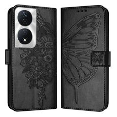 Custodia per telefono in pelle farfalla goffrata per Honor 90 Smart/X7b 4G/X7b 5G (nera)