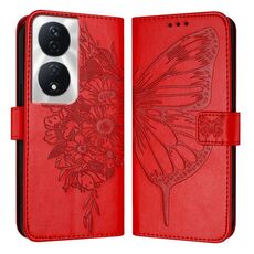 Custodia per telefono in pelle farfalla goffrata per Honor 90 Smart/X7b 4G/X7b 5G (rossa)