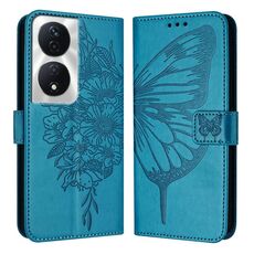 Custodia per telefono in pelle farfalla goffrata per Honor 90 Smart/X7b 4G/X7b 5G (blu)