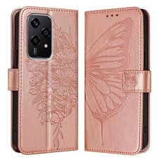 Custodia per telefono in pelle farfalla goffrata globale per Honor 200 Lite 5G (oro rosa)