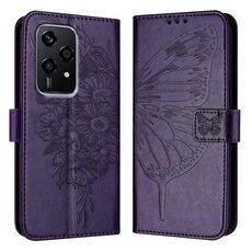 Custodia per telefono in pelle farfalla goffrata globale per Honor 200 Lite 5G (viola scuro)
