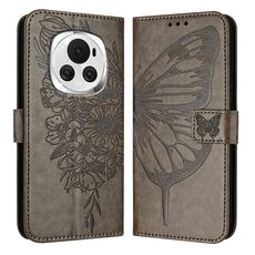 Custodia per telefono in pelle farfalla goffrata globale per Honor Magic6 5G (grigio)