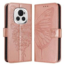 Custodia per telefono in pelle farfalla goffrata globale per Honor Magic6 5G (oro rosa)