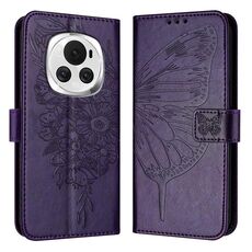 Custodia per telefono in pelle farfalla goffrata globale per Honor Magic6 5G (viola scuro)