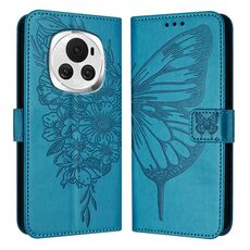 Custodia per telefono in pelle farfalla goffrata globale per Honor Magic6 5G (blu)
